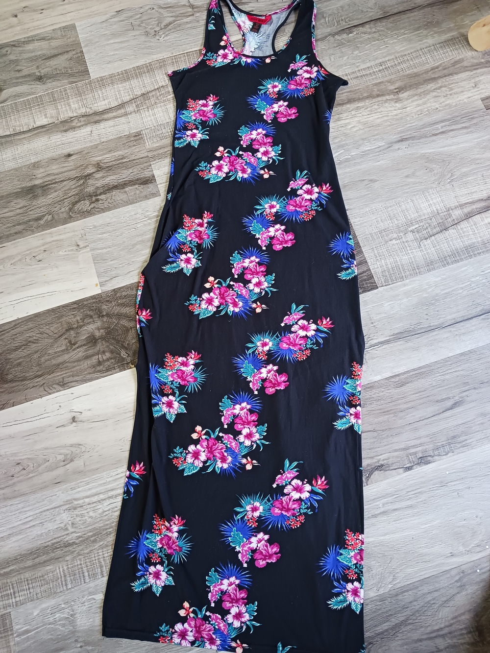 Hot Kiss Black Maxi Dress with Pink & Blue Floral Print